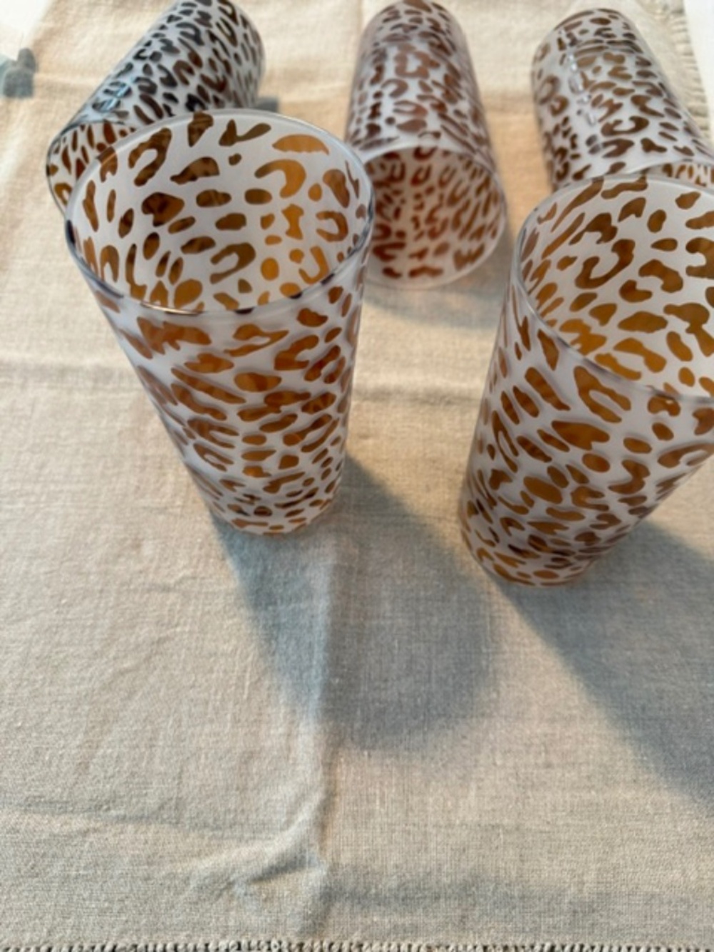 Tall leopard design etched drinking glasses